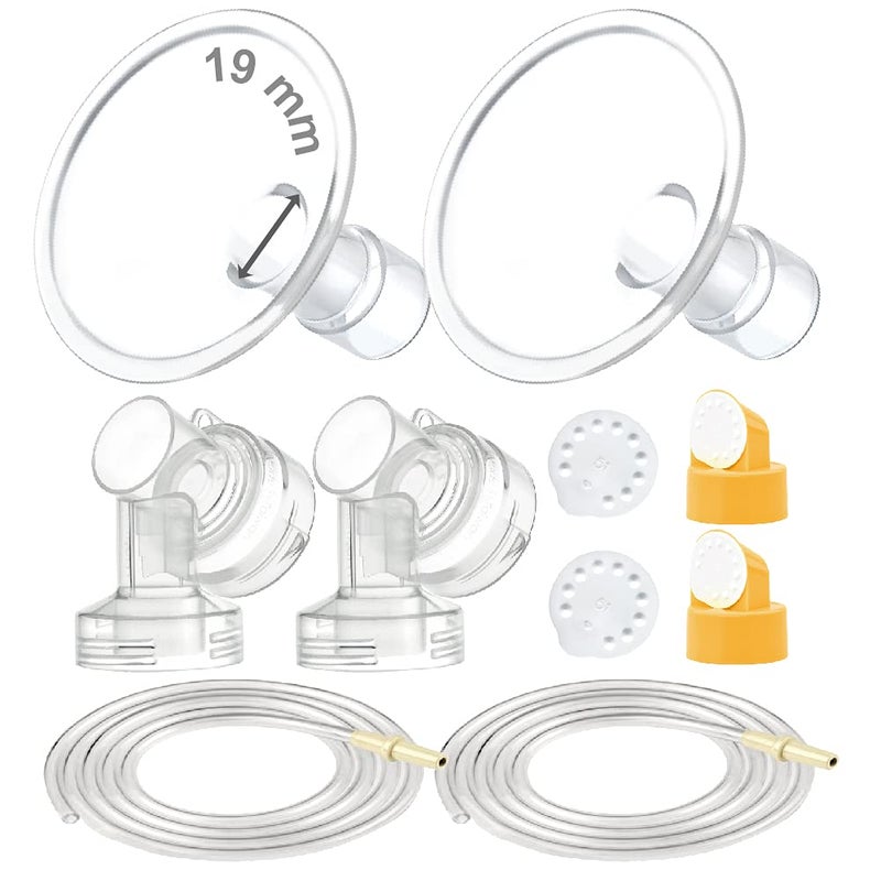 Maymom Breast Pump Kit Compatible with Medela Pump in Style Advanced Pump 2xTwoPiece 19mm Breastshield 2 Valve 4 Membrane 2 Replacement Tubing Replacement Part for Medela Shield Medela Valve