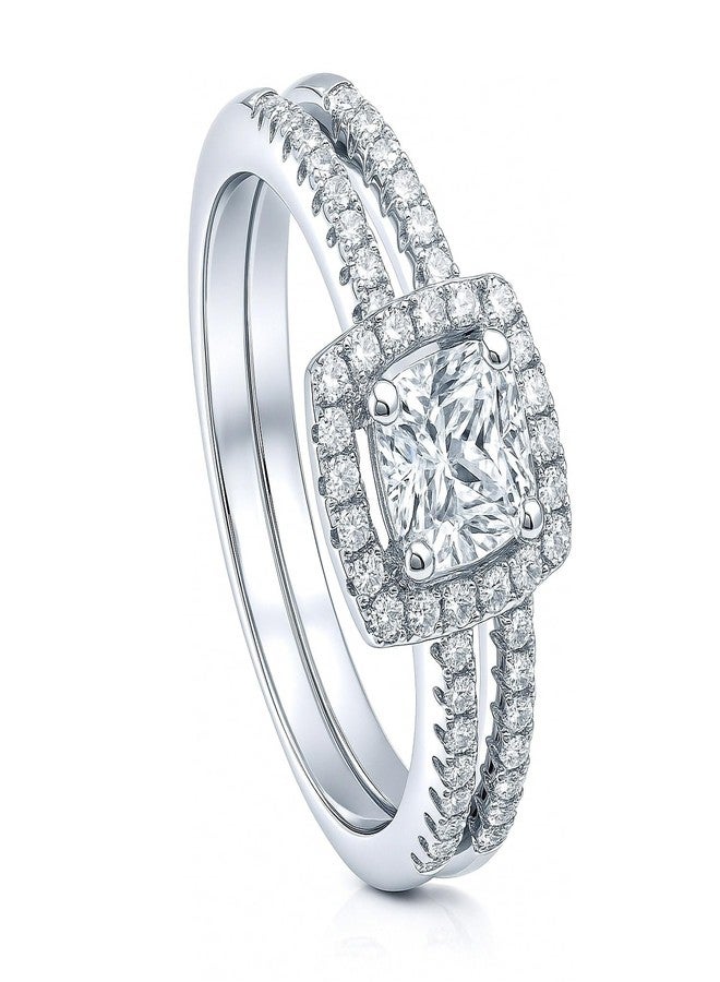 بيركيل طقم خواتم زفاف وخطوبة من الفضة الإسترلينية من بيريكل، مرصعة بأحجار الزركونيا المكعبة ذات القطع الوسادي، مطلية بالروديوم، للنساء - Image 1