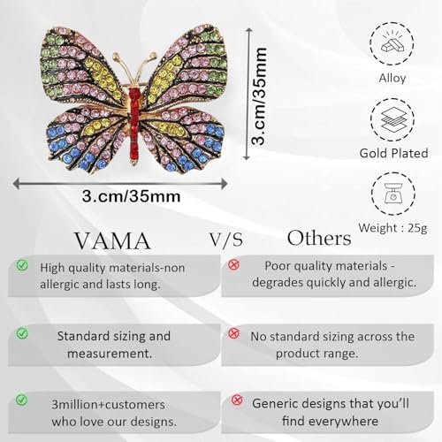 VAMA FASHIONS 3Pcs Multicolor Butterfly Brooch Pin Glittery Lapel Pin Sarees Dresses Blazers Coats Jewelry Accessories Combo Set for Womens & Girls - Image 3