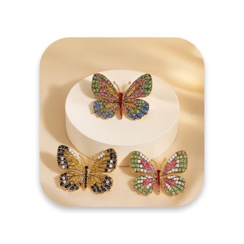 VAMA FASHIONS 3Pcs Multicolor Butterfly Brooch Pin Glittery Lapel Pin Sarees Dresses Blazers Coats Jewelry Accessories Combo Set for Womens & Girls - Image 1