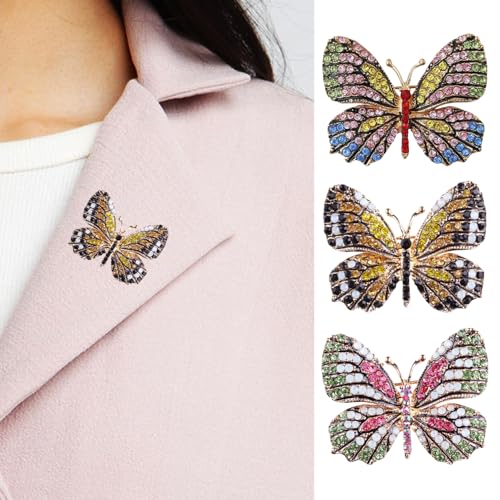 VAMA FASHIONS 3Pcs Multicolor Butterfly Brooch Pin Glittery Lapel Pin Sarees Dresses Blazers Coats Jewelry Accessories Combo Set for Womens & Girls - Image 2