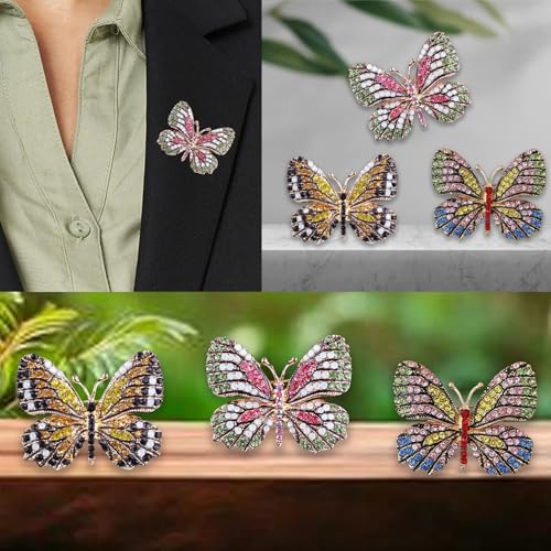 VAMA FASHIONS 3Pcs Multicolor Butterfly Brooch Pin Glittery Lapel Pin Sarees Dresses Blazers Coats Jewelry Accessories Combo Set for Womens & Girls - Image 4