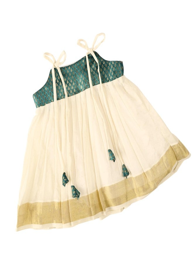 Picksparrow فستان كاسافو للبنات الصغيرات من بيكسبارو / فستان أونام / فستان عرقي للأطفال (عقدة على الكتف) (0-6 أشهر، أخضر) - Image 1