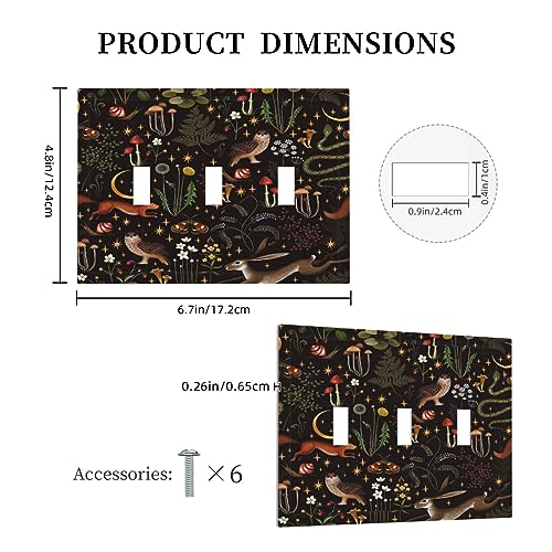Yamxbfa Retro Mushroom Owl Snails Animals 3 Gang Light Switch Plate Decorative Vintage Black Background Triple Toggle Wall Plate Cover Electrical Faceplate for Bathroom Home Living Bedroom Art Panel Decor - Image 5