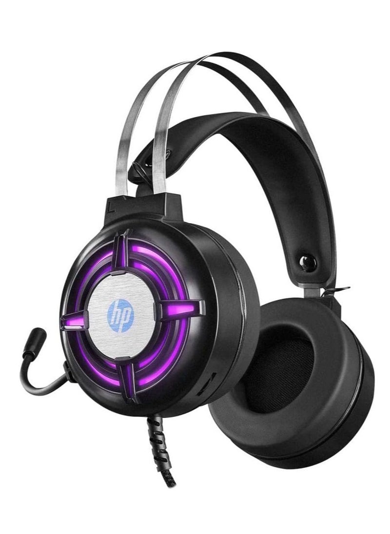 HP H120 Gaming stereo headset 3.5 mm audio jack or USB 2.0 port with microphone , volume control , cool lighting and lightweight design , for PC , Laptops and other devices with 3.5mm audio output  - Image 2