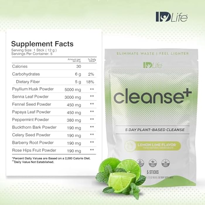 IDLife مسحوق مشروب تنظيف الليمون والليمون الأخضر من IDLife - صيغة إعادة ضبط الأمعاء لمدة 5 أيام للتخلص الصحي وامتصاص المغذيات، اشعر بالخفة - 5 أعواد لكل كيس - Image 2