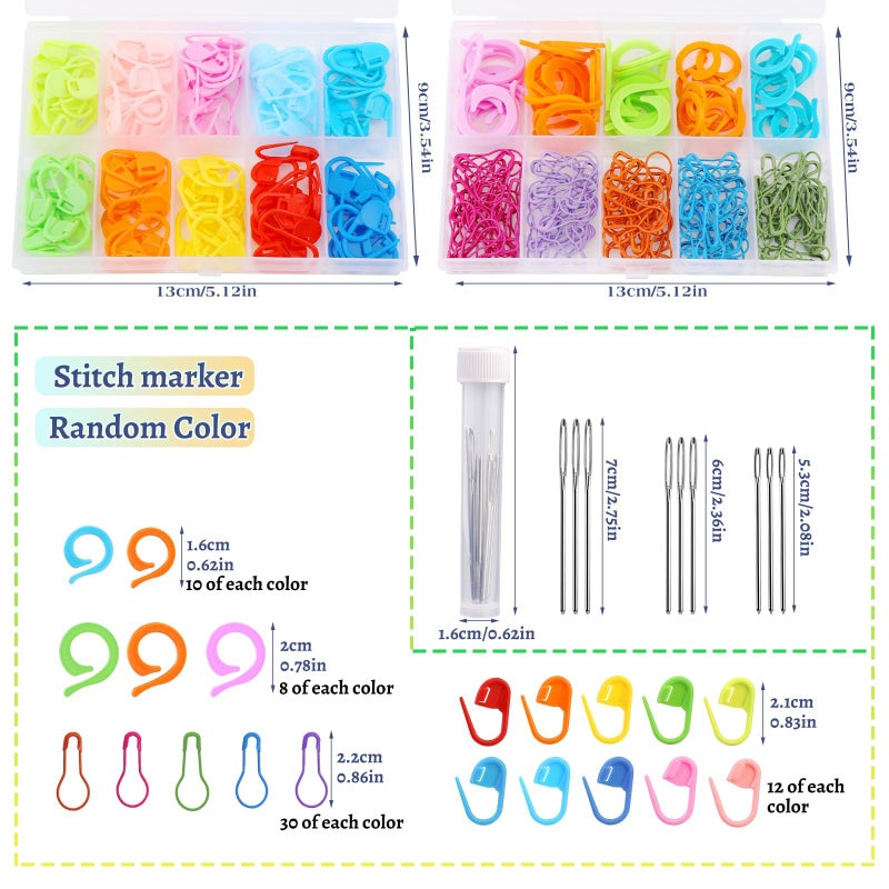 Hssugi Stitch Marker, Crochet Stitch Markers with Blunt Needles, 326PCS Colored Stitching Marker for Knitting with Safety Bulb Pins and Knitting Stitching Rings for Crochet DIY Craft Making - Image 2