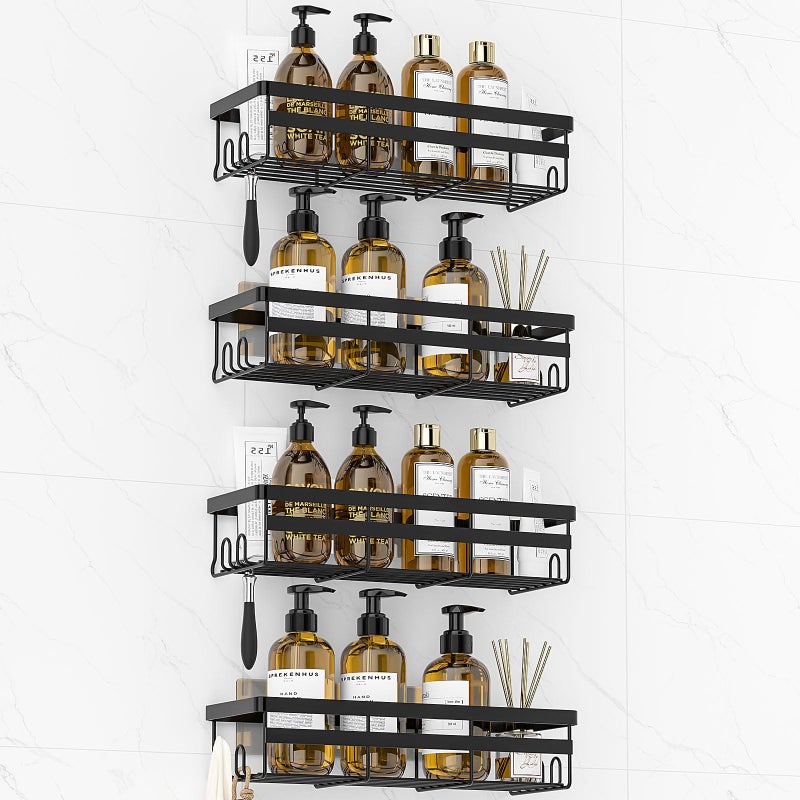 واو بوكس Wowbox Shower Caddies 4 Pack - رف دش معلق لاصق - منظمو الحمام وتخزين لا يحفر أرفف الدش غير القابل للصدأ لإكسسوارات الحمام ديكور المنزل (كبير) - Image 1