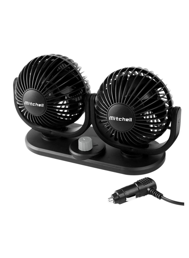 ميتشل مروحة سيارة مزدوجة محمولة من ميتشل - مروحة مزدوجة 4 بوصة مع حامل على لوحة القيادة - Image 2