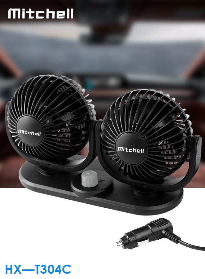 ميتشل مروحة سيارة مزدوجة محمولة من ميتشل - مروحة مزدوجة 4 بوصة مع حامل على لوحة القيادة - Image 1