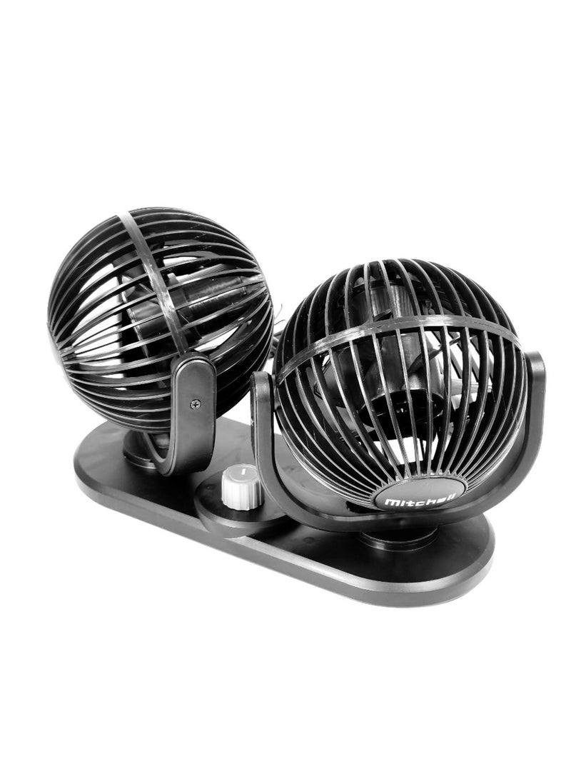 ميتشل مروحة سيارة مزدوجة محمولة من ميتشل - مروحة مزدوجة 4 بوصة مع حامل على لوحة القيادة - Image 3