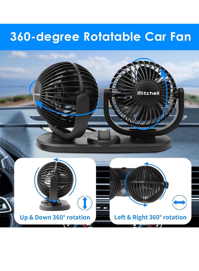 ميتشل مروحة سيارة مزدوجة محمولة من ميتشل - مروحة مزدوجة 4 بوصة مع حامل على لوحة القيادة - Image 5