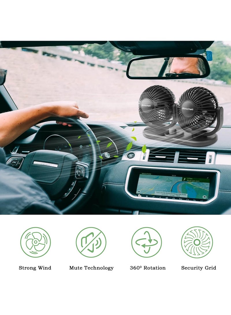 ميتشل مروحة سيارة مزدوجة محمولة من ميتشل - مروحة مزدوجة 4 بوصة مع حامل على لوحة القيادة - Image 4