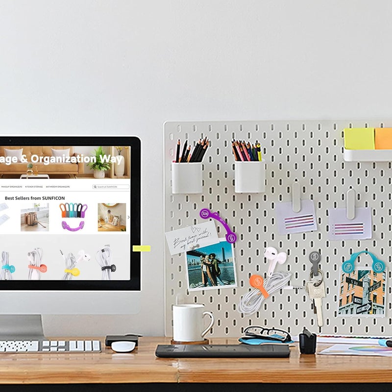 SUNFICON 6 Pack Magnetic Cord Organizers Cable Clips Cable Straps Silicone Twist Ties Colorful Headphone Cord Keeper Holder Manager Bookmark Whiteboard Fridge Magnet Keychain Gift Home,Office,School - Image 4