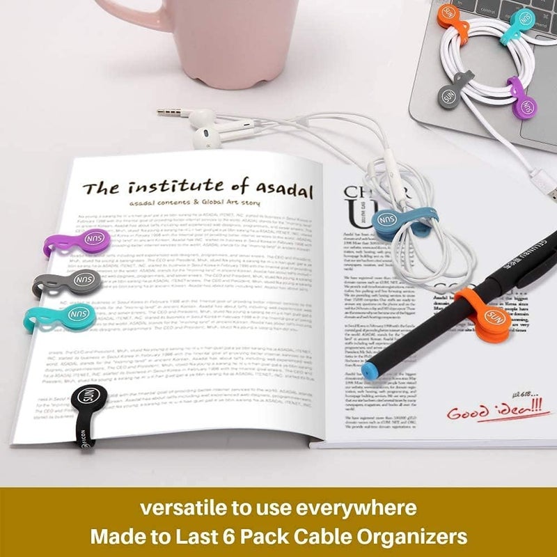 SUNFICON 6 Pack Magnetic Cord Organizers Cable Clips Cable Straps Silicone Twist Ties Colorful Headphone Cord Keeper Holder Manager Bookmark Whiteboard Fridge Magnet Keychain Gift Home,Office,School - Image 3