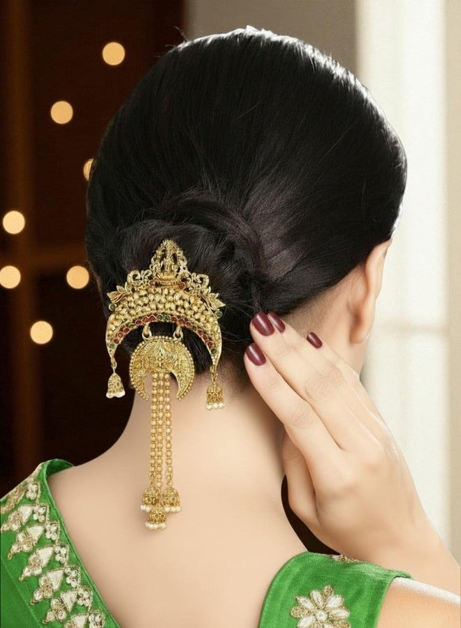 fabula Jewellery Gold Ethnic Hair Bun Pin - Juda Pin - Laxmi Design with Jhumki Tassels - for Women & Girls Stylish Latest- For Women & Girls Stylish Latest - Image 3