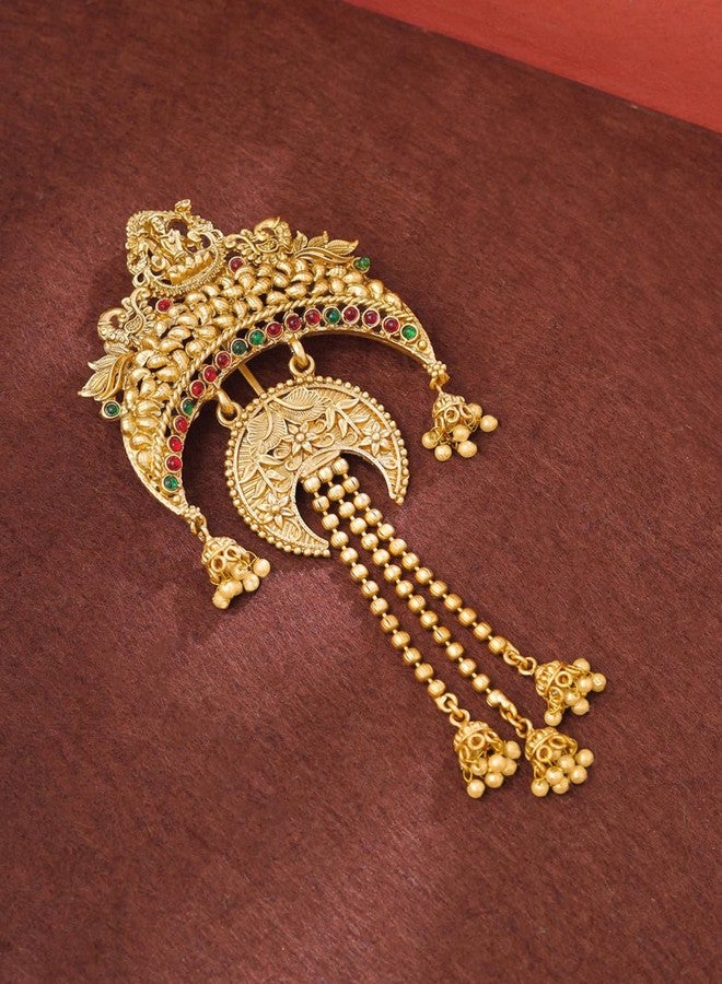 fabula Jewellery Gold Ethnic Hair Bun Pin - Juda Pin - Laxmi Design with Jhumki Tassels - for Women & Girls Stylish Latest- For Women & Girls Stylish Latest - Image 4