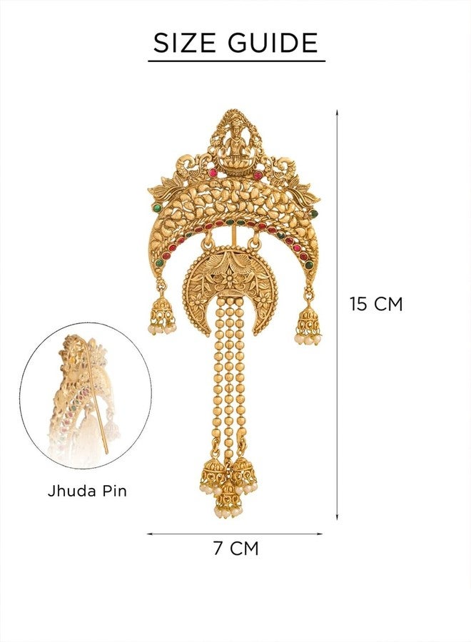 fabula Jewellery Gold Ethnic Hair Bun Pin - Juda Pin - Laxmi Design with Jhumki Tassels - for Women & Girls Stylish Latest- For Women & Girls Stylish Latest - Image 5