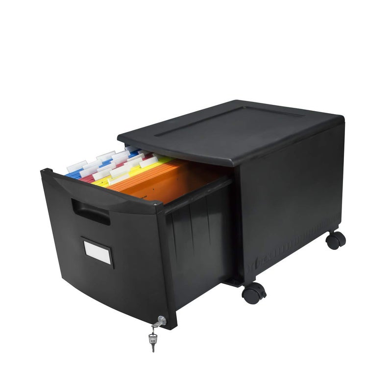 Storex Plastic OneDrawer File Cabinet  Locking Document Organizer with Casters for Home and Office Black 1Pack 61264A01C