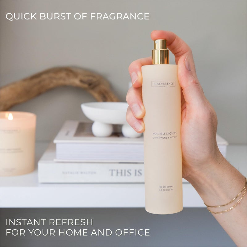 Benevolence LA Champagne & Peony Room Spray | Benevolence LA Malibu Nights | 3.4oz | Home, Pillow & Linen Fragrance Spray | Low VOC, No Alcohol | Malibu Sands Collection - Image 4