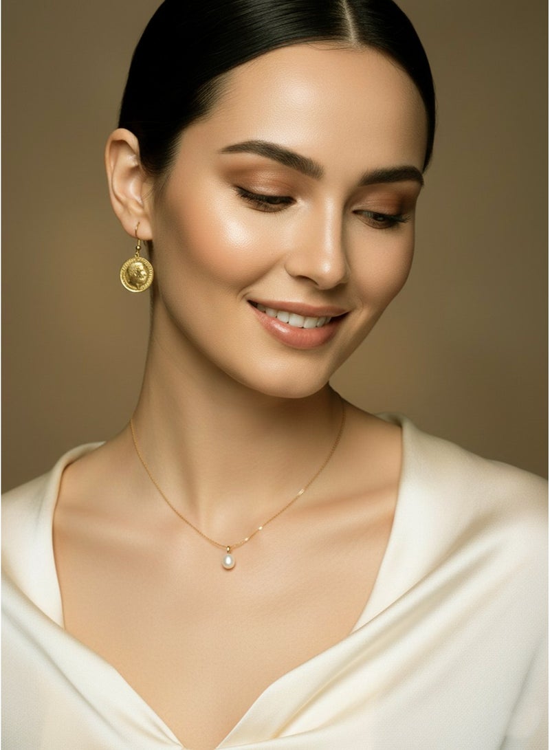 Julia Store 18K Gold Plated Stainless Steel Aesthetic Exquisite Luxury Romantic Elegant Dainty Trendy Charm Elegant Vintage Classic Antique King George Round Coin Dangle Earrings Jewelry Gift - Image 4