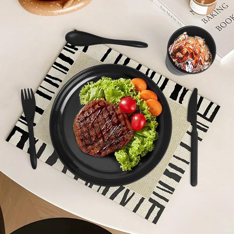 SHECIPIN 36 pcs Wheat Straw Dinnerware Sets Unbreakable Reusable Dinnerware Set Kitchen Cups Plates and Bowls Sets Dishwasher Microwave Safe PlatesOutdoor Camping Dishes Black - Image 4