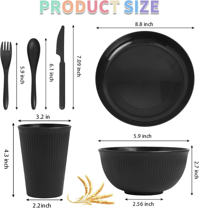 SHECIPIN 36 pcs Wheat Straw Dinnerware Sets Unbreakable Reusable Dinnerware Set Kitchen Cups Plates and Bowls Sets Dishwasher Microwave Safe PlatesOutdoor Camping Dishes Black - Image 3