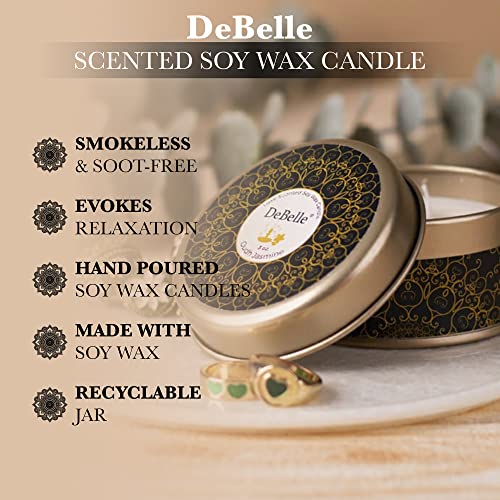 DeBelle Luxe Scented Soy Wax Candle - Oudh Jasmine | Upto 14 Hours| Best Gift, Decoration, Celebration Floral| Reusable Tin| Travel friendly Scented Candle - Image 2