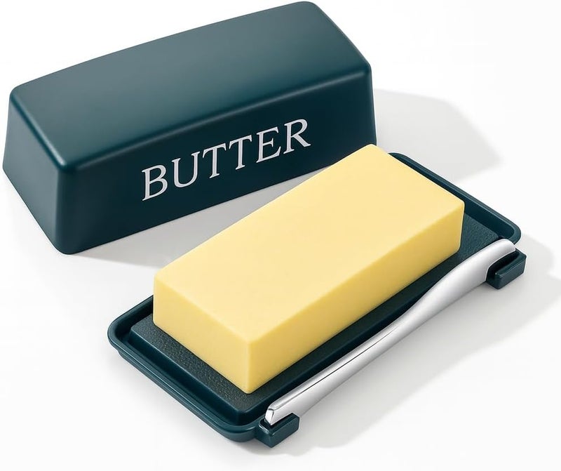Dehov Butter Tray With Lid And Stainless Steel Knife,Large BPA Free Plastic Butter Dishes With Cover,Green Butter Storage Container Keeper - Image 1