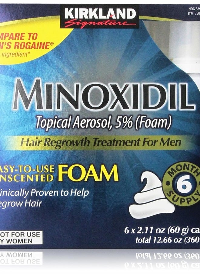 Kirkland Signature - Hair Regrowth Treatment Minoxidil Foam for Men, 2.11 oz, 6 Count (6 Month Supply) - Image 1