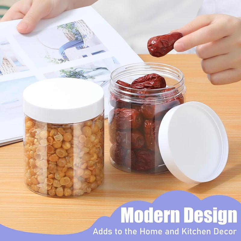 CrazyStorey Plastic Jars with Lids, 16 oz Plastic Containers with Lids Clear Airtight Container Storage Jar Mason Jars for Dry Food Peanut Butter Honey Jam Cosmetics, Pack of 16 (16 PCS White Lids) - Image 4