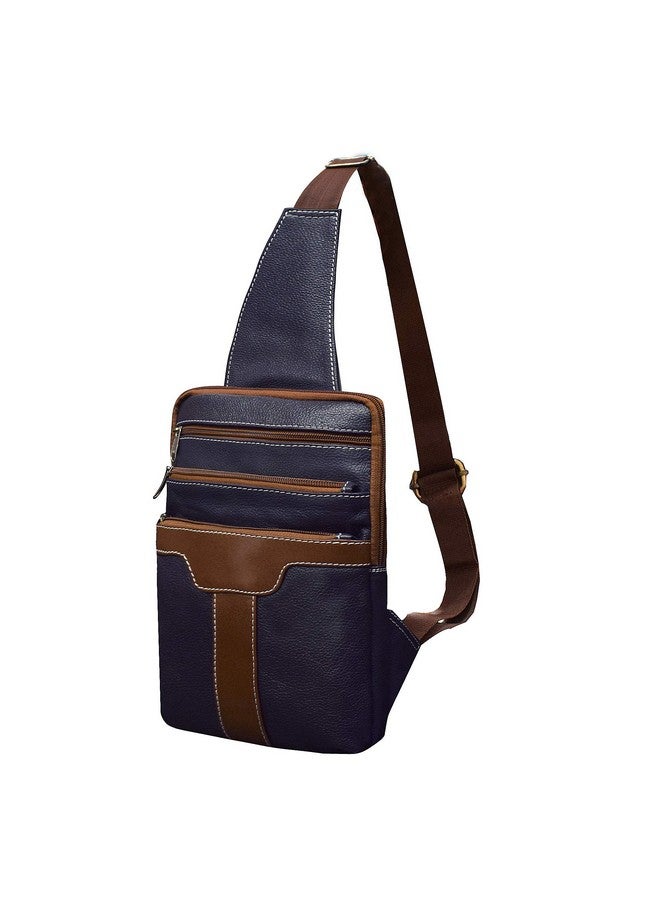 ABYS Genuine Leather Blue & Tan Sling Bag||Messenger Bag||Bags & Sleeves||Travel Pouch||Passport Pouch for Men & Women - Image 1
