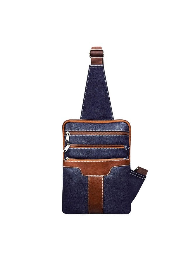 ABYS Genuine Leather Blue & Tan Sling Bag||Messenger Bag||Bags & Sleeves||Travel Pouch||Passport Pouch for Men & Women - Image 3