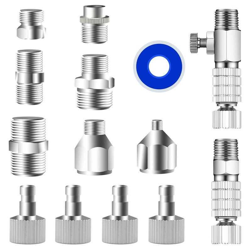 HUBEST 14pcs Multi-Size Airbrush Adapter Set, Quick Release Disconnect Couplers, Adapter Kit Fitting Connector for Air Compressor, Airbrush Hose - Image 1