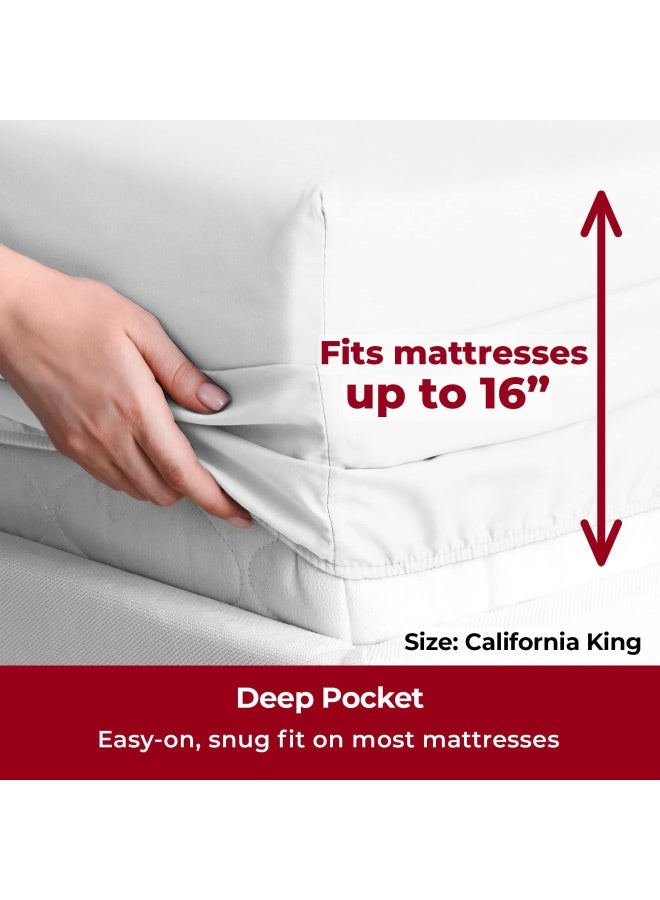 mellanni Bed Sheet Set - Brushed Microfiber 1800 Bedding - Wrinkle  Fade  Stain Resistant - 4 Piece  Cal King  White  - Image 4