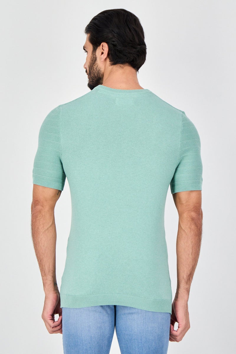 Threadbare Men Crew Neck Short Sleeve Knitted T-Shirt, Sage Green - Image 3