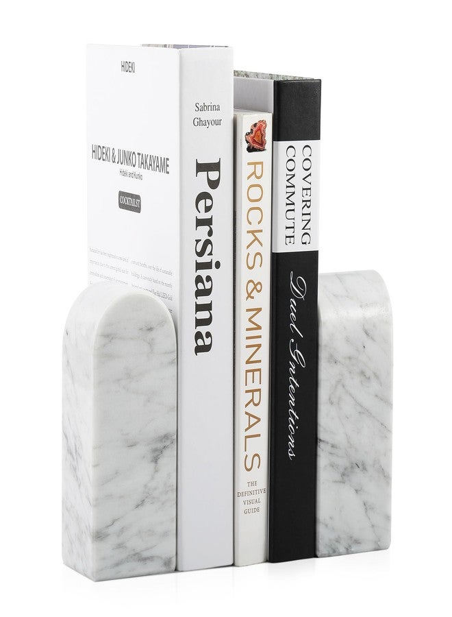 Koville Italian Carrara Marble Bookends for Shelves, Decorative Book Ends, 7lbs Heavy-Duty Marble Book Holders, Bookshelf Apartment Decor for Normal Books/CD/Video Games - Image 1