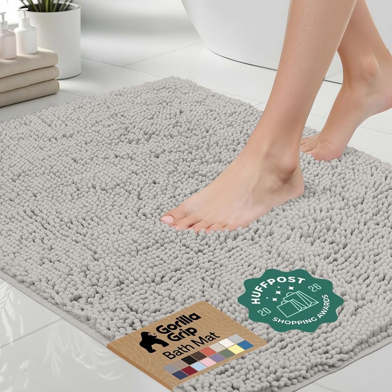 GORILLA GRIP Bath Rug Mat 30x20 Thick Soft Absorbent Chenille Quick Dry Microfiber Mats Rubber Backing Washable Shower Floor Rugs US Designed Bathroom Bathmat Home Decor Accessories Light Gray - Image 2