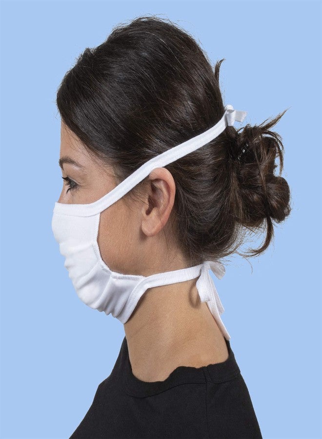 Gildan Adult Reusable 3-Layer Tie-On Cotton Face Mask (48 Pack), White (48 Pack), Adult: 6.5" x 7" (13" straps) - Image 4