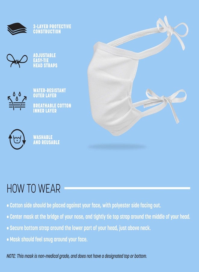 Gildan Adult Reusable 3-Layer Tie-On Cotton Face Mask (48 Pack), White (48 Pack), Adult: 6.5" x 7" (13" straps) - Image 2