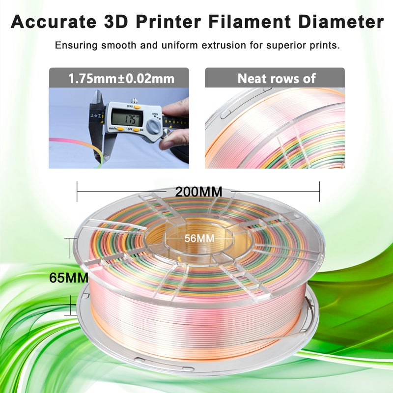 Luckam PLA 3D Printer Filament, 3D Printing PLA Filament 1.75mm Dimensional Accuracy +/- 0.02mm, 1KG Spool (2.2 lbs), 3D Printing Filament Fits for Most FDM 3D Printers (Silk Rainbow) - Image 3