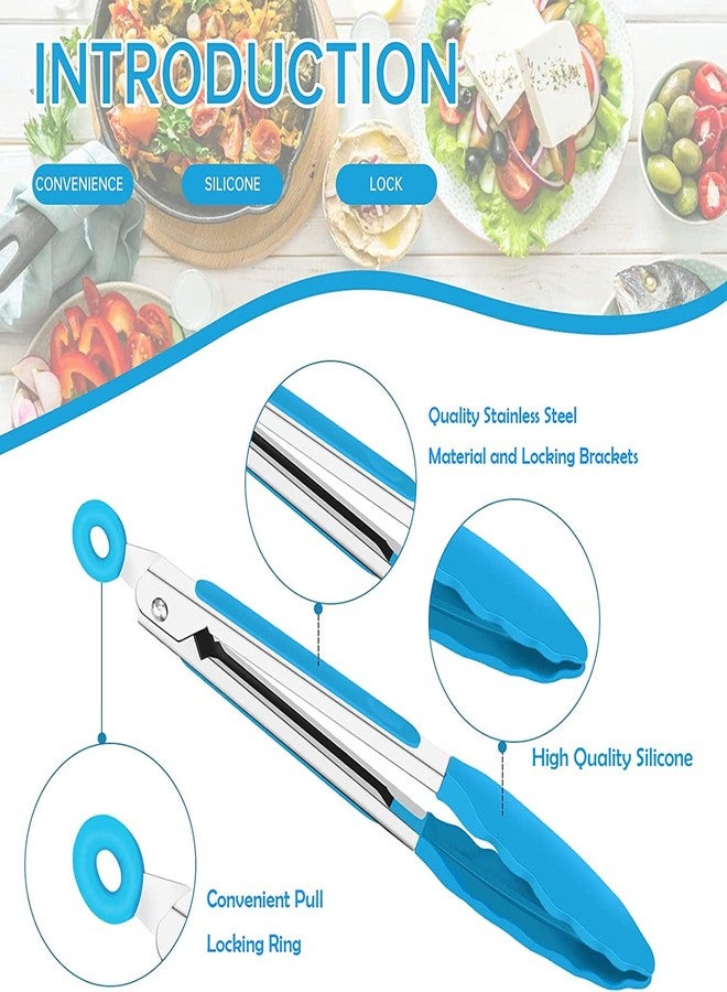 Extrapins 7 Inch Silicone small Tongs Set, mini Kitchen tongs with Silicone Tips Food Tongs Stainless Steel Cooking Tongs for Salad, Grilling, Frying and Cooking (Blue,Green,Red,Purple,Black, 5 Pieces) - Image 3