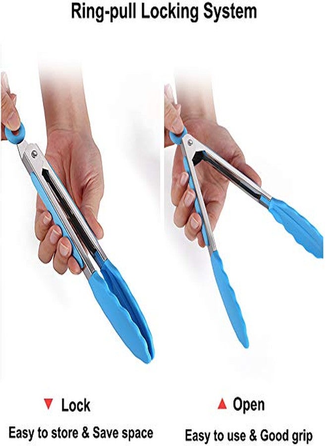 Extrapins 7 Inch Silicone small Tongs Set, mini Kitchen tongs with Silicone Tips Food Tongs Stainless Steel Cooking Tongs for Salad, Grilling, Frying and Cooking (Blue,Green,Red,Purple,Black, 5 Pieces) - Image 4