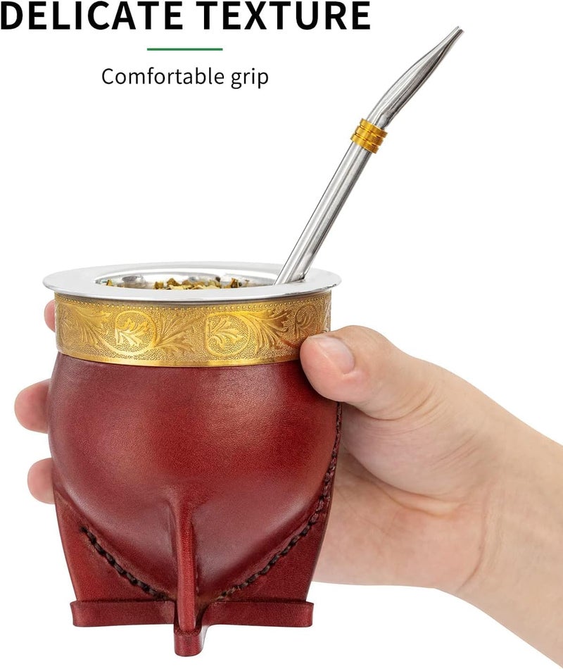 CUOPRU 304 Stainless Steel Argentina Yerba Mate Cup With Straw Tea Gourd Mug One Bombilla Mate (Straw) a Cleaning Brush (Black) - Image 2