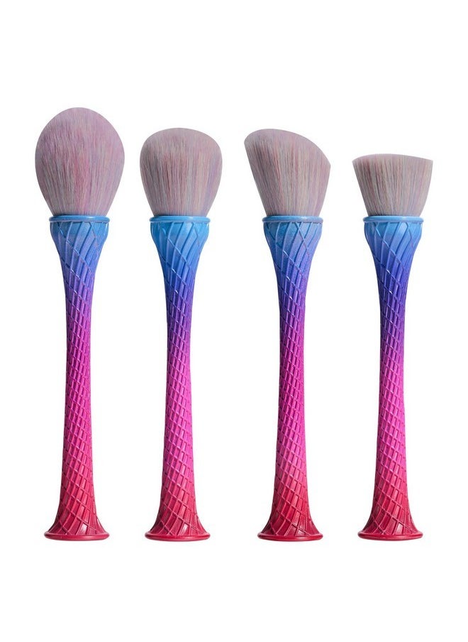 Oneleaf - Standing Fish Scale Makeup Brushes Premium Synthetic Powder Blush Kabuki Foundation Cosmetic Makeup 4 Pcs Brush Set-Colorful - Image 1