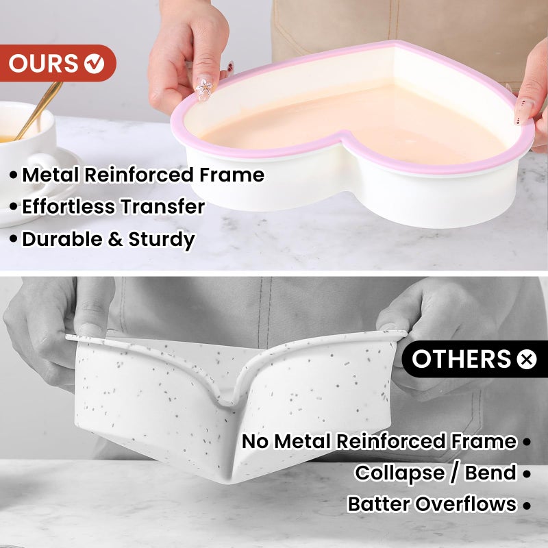 FUNBAKY Metal Framed Silicone Heart Shaped Cake Pans, 10 Inch Heart Cake Pan, BPA Free Large Baking Molds for Anniversaries, Weddings, Valentine's Day, Oven Dishwasher Safe - Image 4
