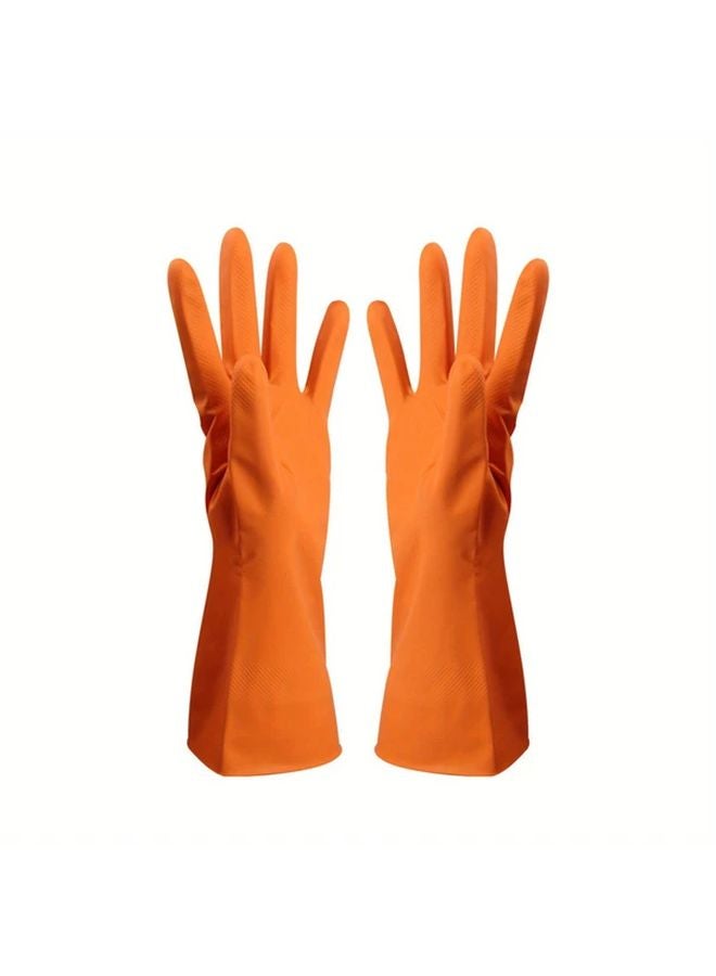 Orange Household Cleaning Gloves Reusable Dish Washing Latex Gloves 12.2 Inch - Image 1