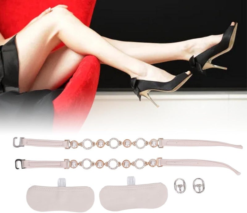 كلاراكو زوجان من أشرطة الأحذية المرنة القابلة للفصل للنساء، أشرطة أحذية عالية الكعب من اللؤلؤ الصناعي، أشرطة كاحل فضفاضة مرصعة بأحجار الراين، للنساء - Image 3