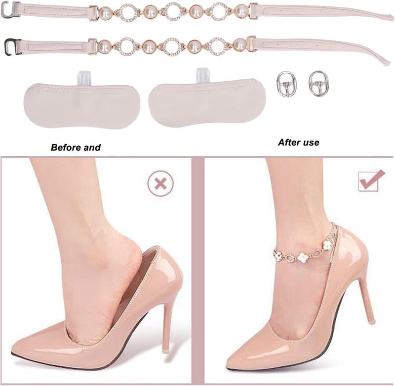 كلاراكو زوجان من أشرطة الأحذية المرنة القابلة للفصل للنساء، أشرطة أحذية عالية الكعب من اللؤلؤ الصناعي، أشرطة كاحل فضفاضة مرصعة بأحجار الراين، للنساء - Image 5