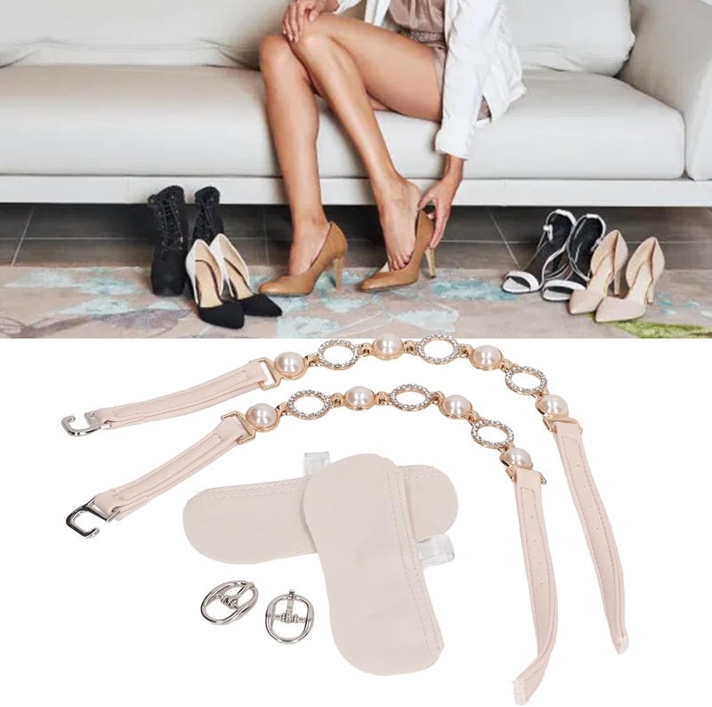 كلاراكو زوجان من أشرطة الأحذية المرنة القابلة للفصل للنساء، أشرطة أحذية عالية الكعب من اللؤلؤ الصناعي، أشرطة كاحل فضفاضة مرصعة بأحجار الراين، للنساء - Image 2